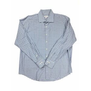 Peter Millar‎ Blue White Check Long Sleeve Button Up Shirt Men's Size XL